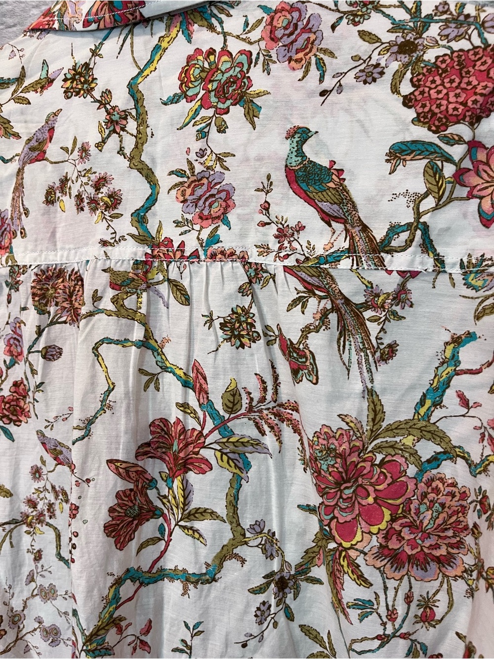 Anthropologie Pilcro Large - Jolie Pleated Peasant Blouse - Floral Peacocks - Picture 11 of 13